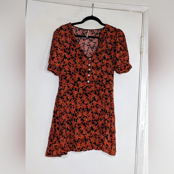 Free People Provence Floral Retro Bohemian Mini Dress CP Sleeve Flower Pattern - Picture 4 of 7